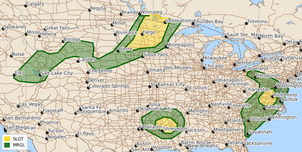 Risk area map for Day 1 Convective Outlook