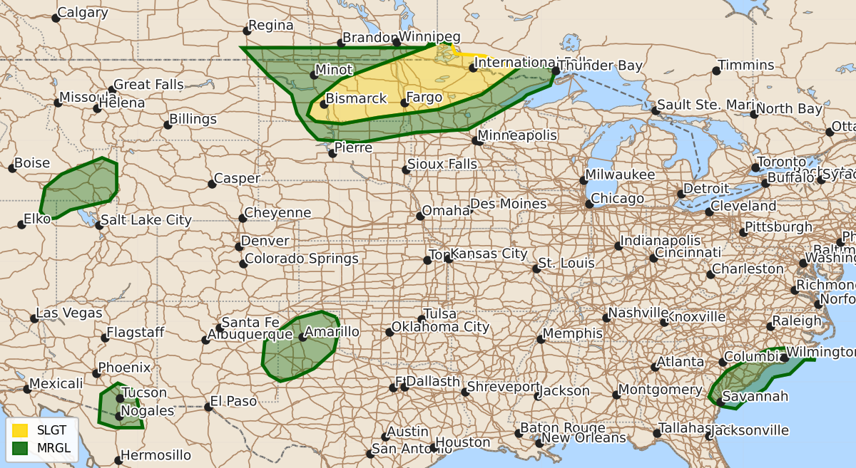 Risk area map for Day 1 Convective Outlook