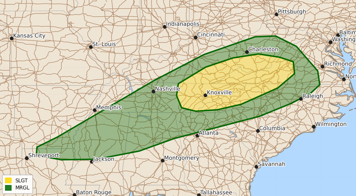 Risk area map for Day 2 Areal Outline