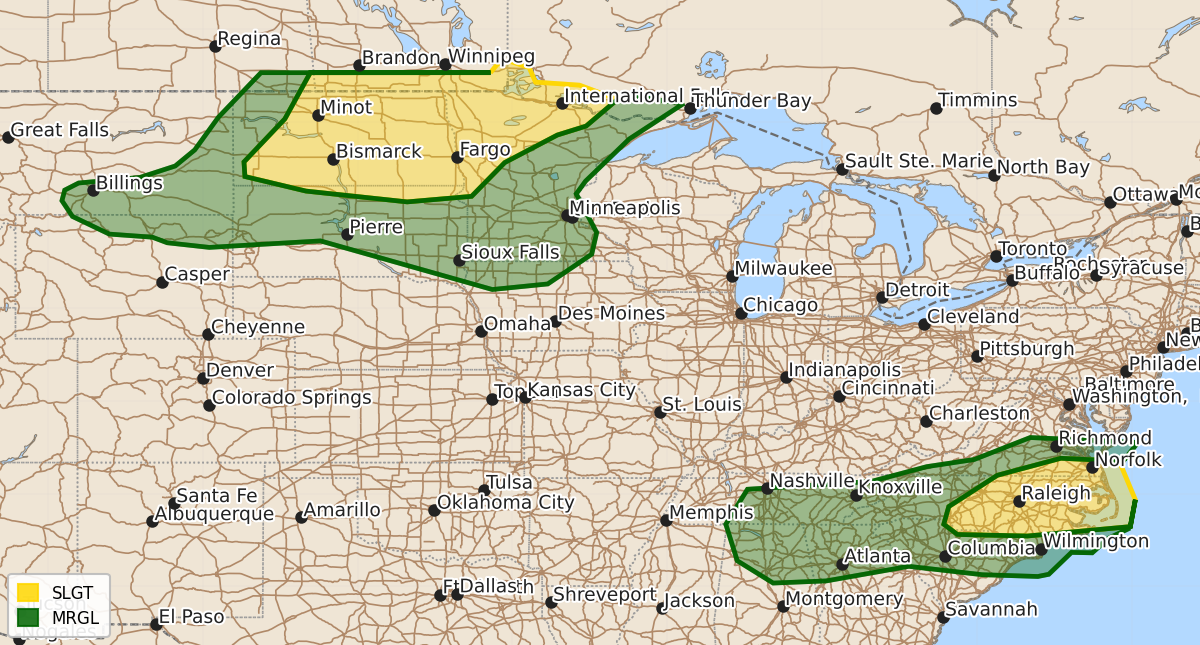 Risk area map for Day 2 Convective Outlook