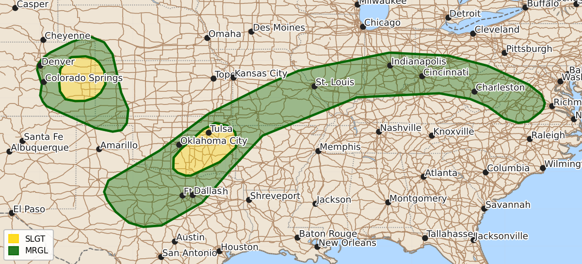 Risk area map for Day 1 Convective Outlook