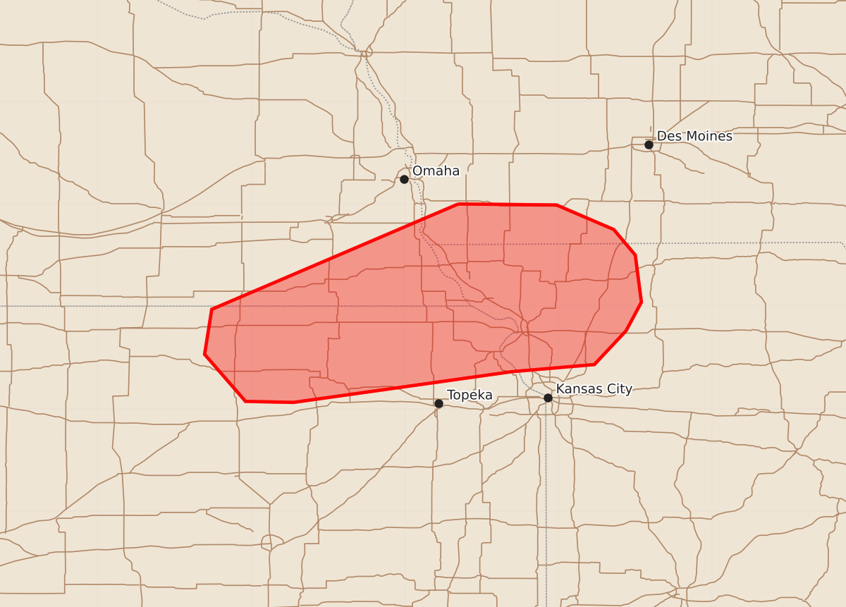 Risk area map for Mesoscale Discussion 1888