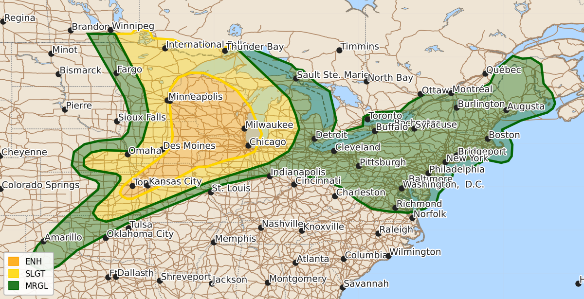 Risk area map for Day 1 Convective Outlook