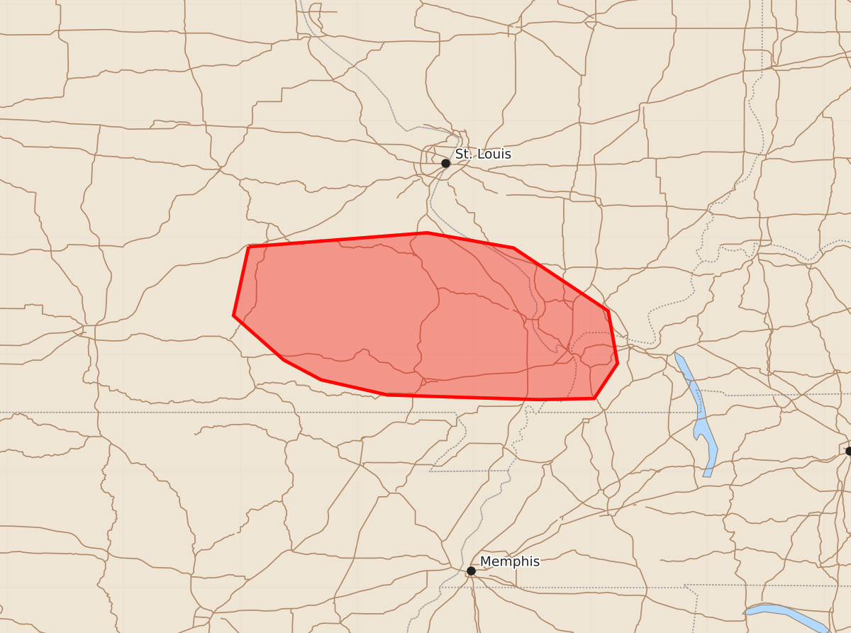 Risk area map for Mesoscale Discussion 1570