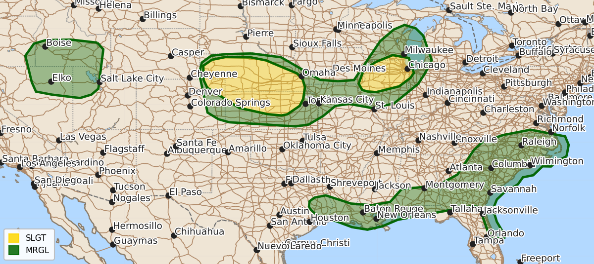 Risk area map for Day 1 Convective Outlook