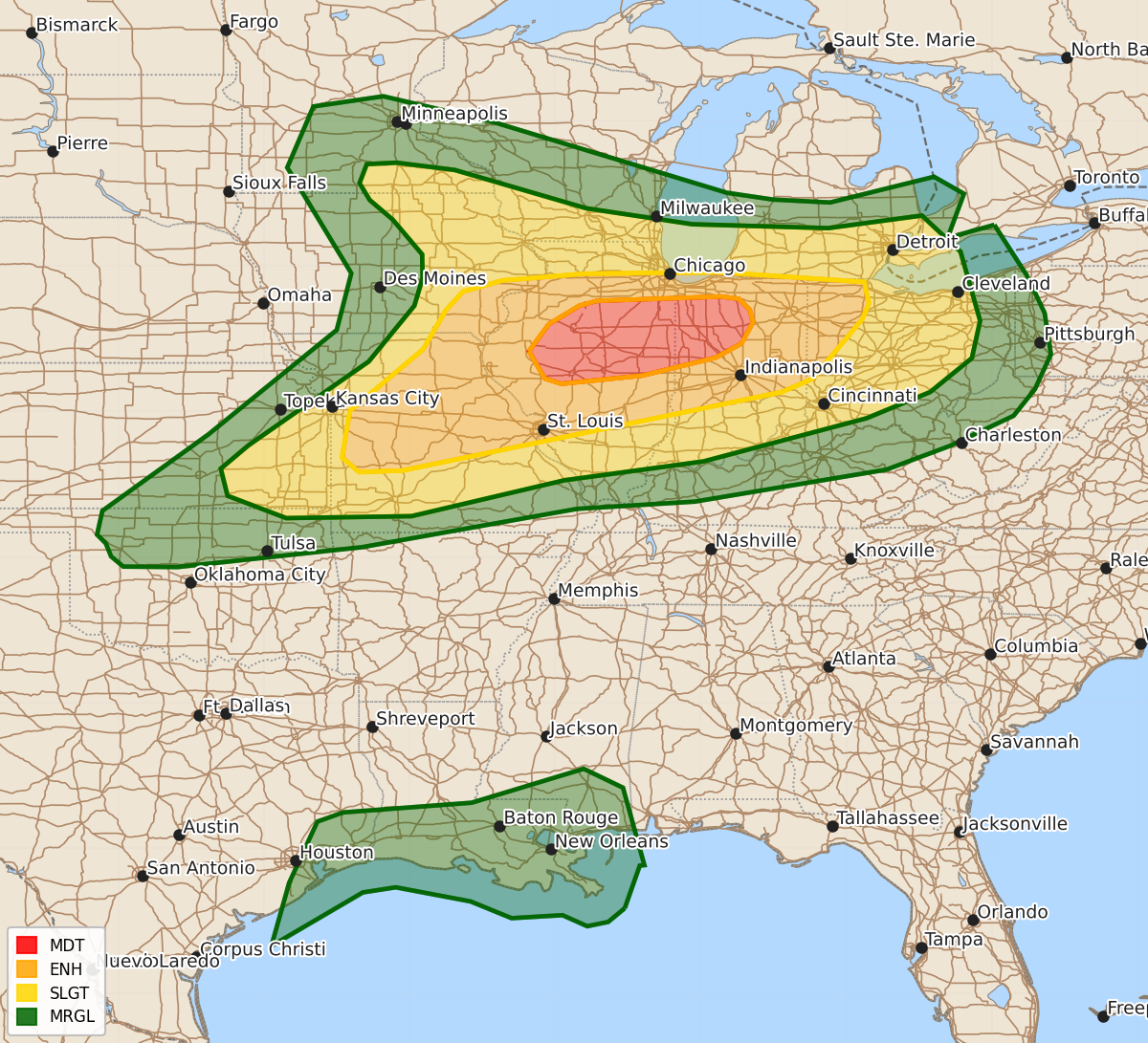 Risk area map for Day 1 Convective Outlook
