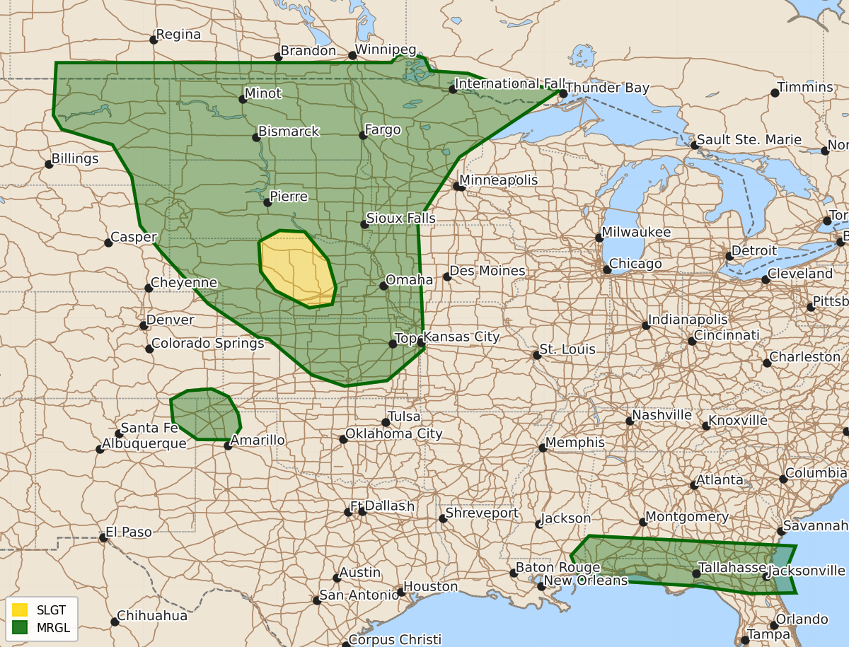 Risk area map for Day 2 Areal Outline