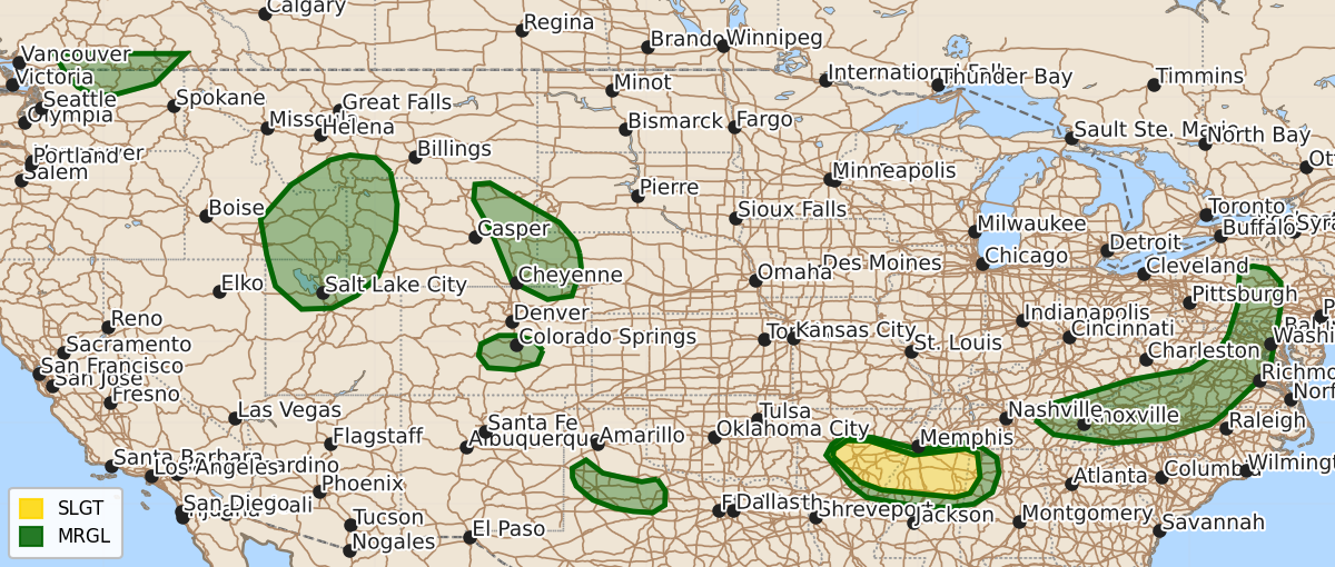 Risk area map for Day 1 Convective Outlook