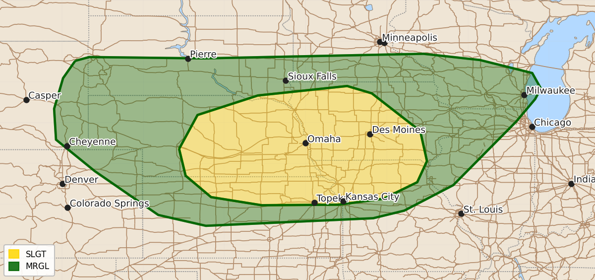 Risk area map for Day 2 Areal Outline