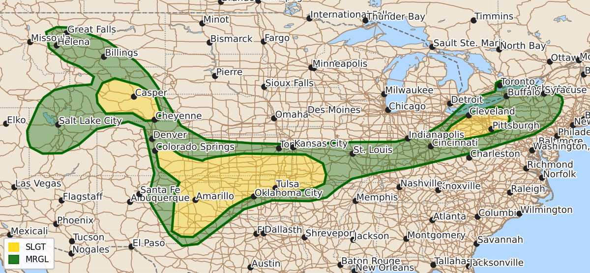 Risk area map for Day 1 Convective Outlook