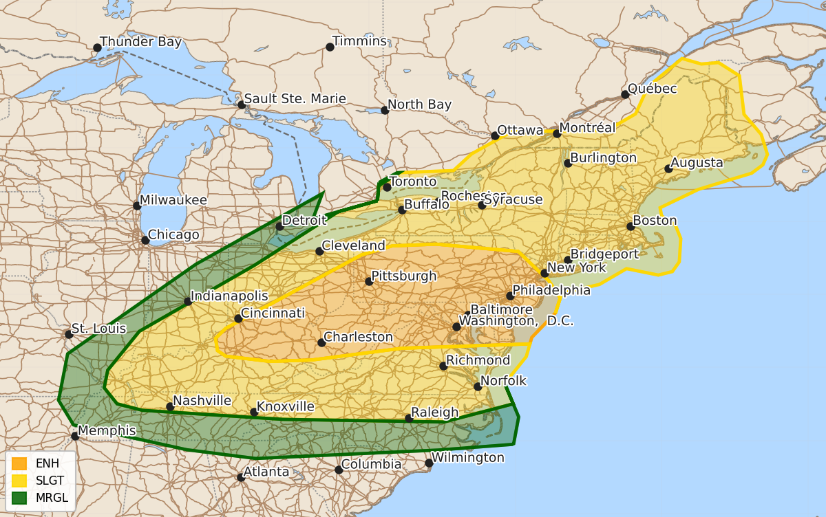 Risk area map for Day 2 Areal Outline