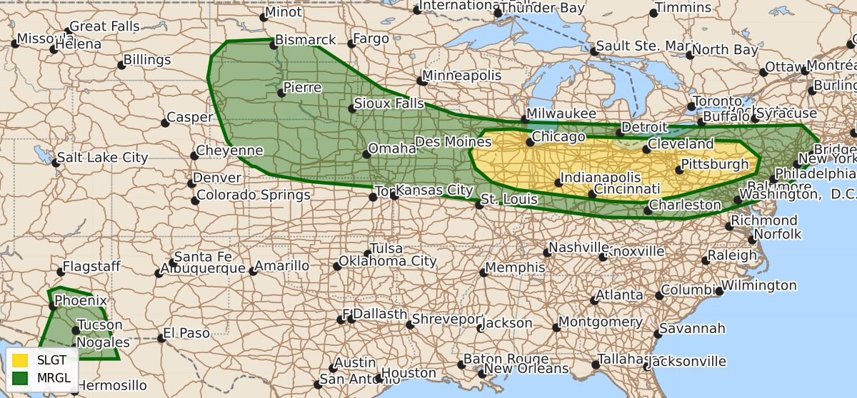 Risk area map for Day 2 Areal Outline