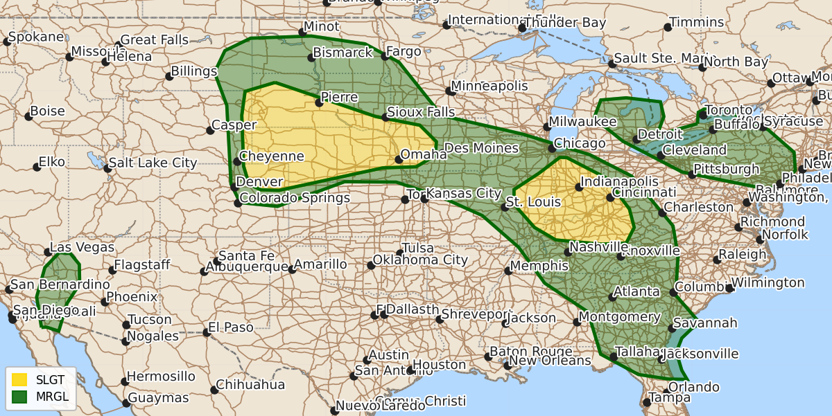 Risk area map for Day 1 Convective Outlook