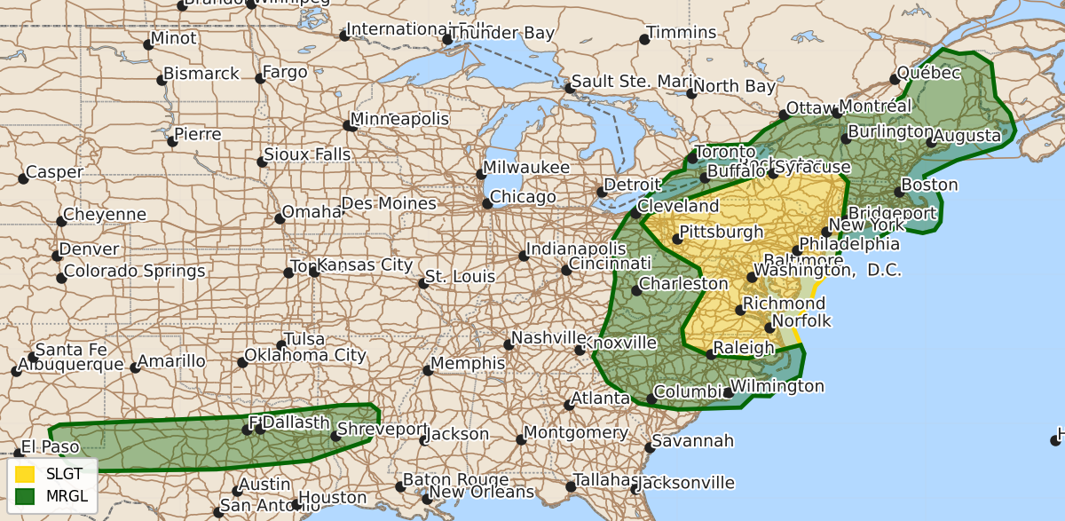 Risk area map for Day 2 Convective Outlook