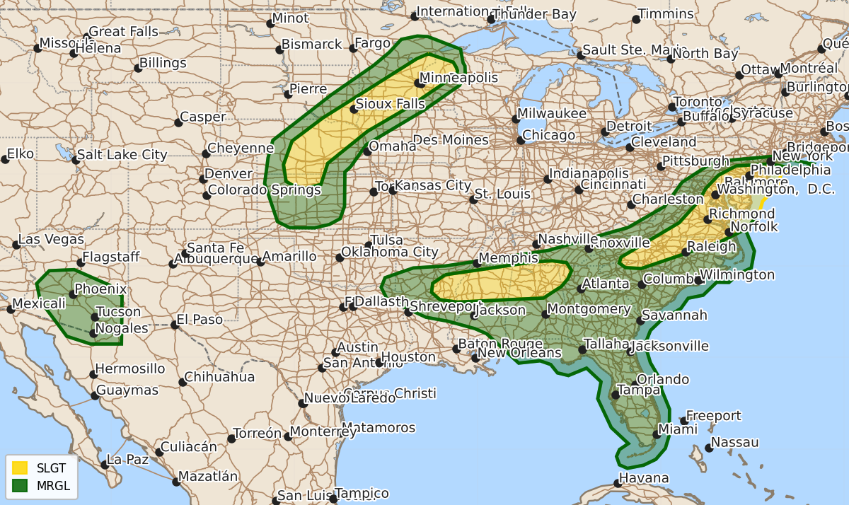 Risk area map for Day 1 Convective Outlook