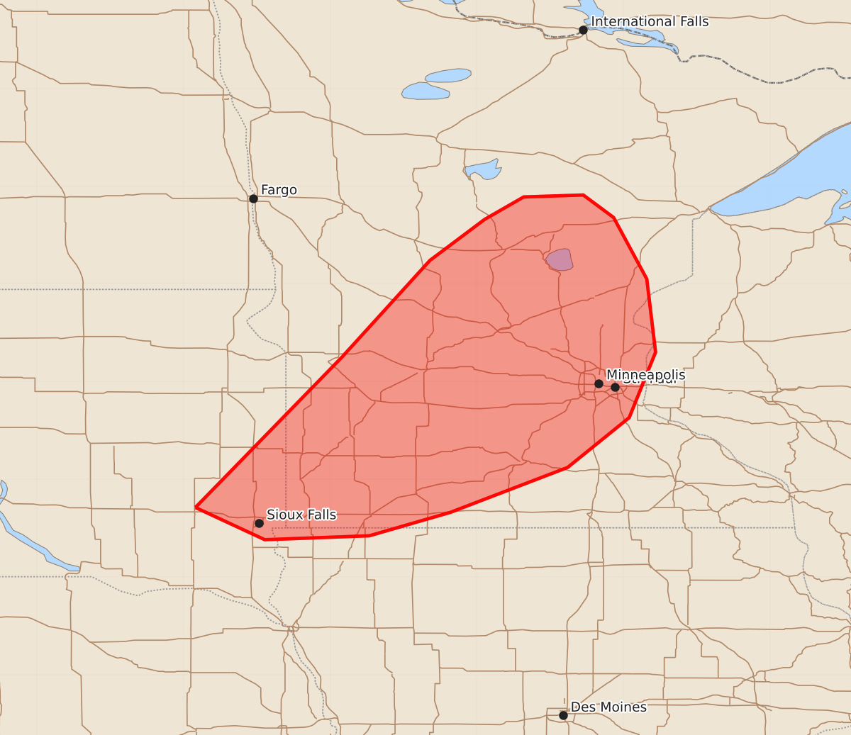 Risk area map for Mesoscale Discussion 2056