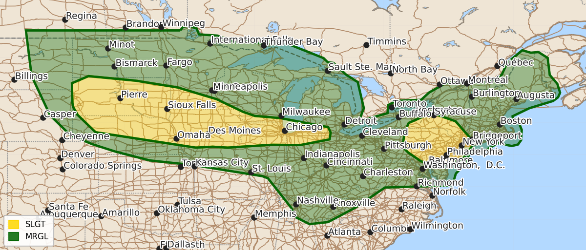 Risk area map for Day 2 Areal Outline
