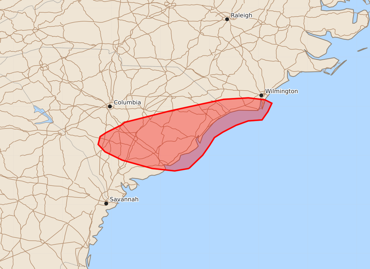 Risk area map for Mesoscale Discussion 1590