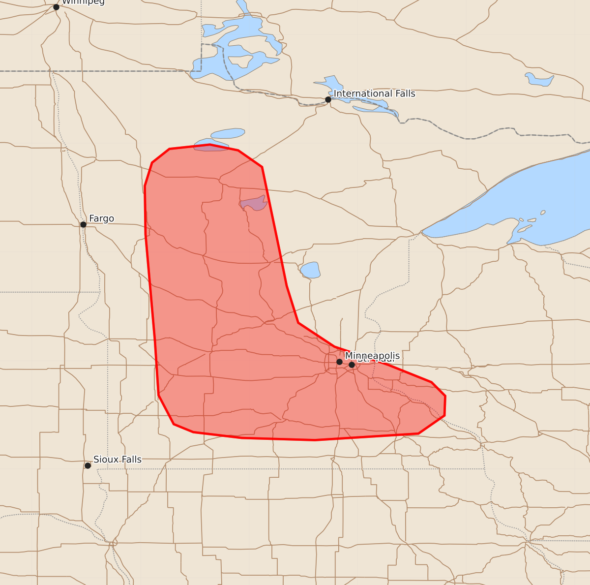 Risk area map for Mesoscale Discussion 1282