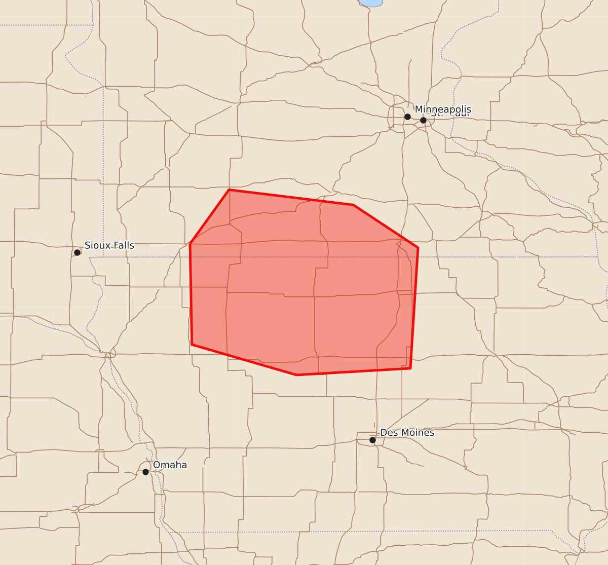 Risk area map for Mesoscale Discussion 1739