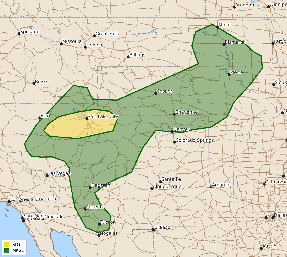 Risk area map for Day 1 Convective Outlook