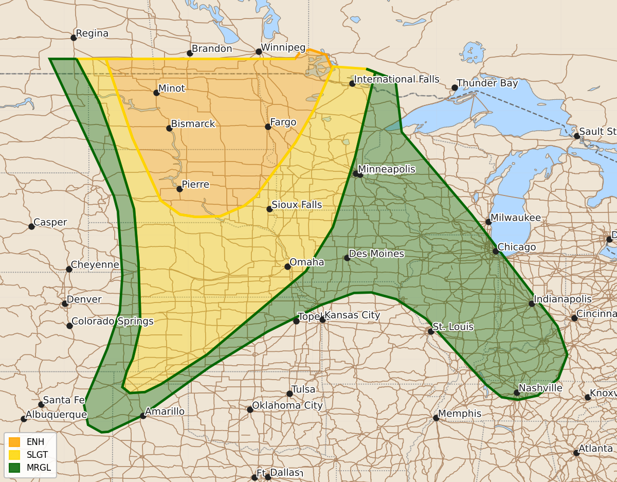 Risk area map for Day 2 Areal Outline