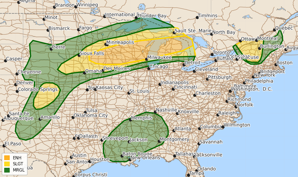 Risk area map for Day 1 Convective Outlook