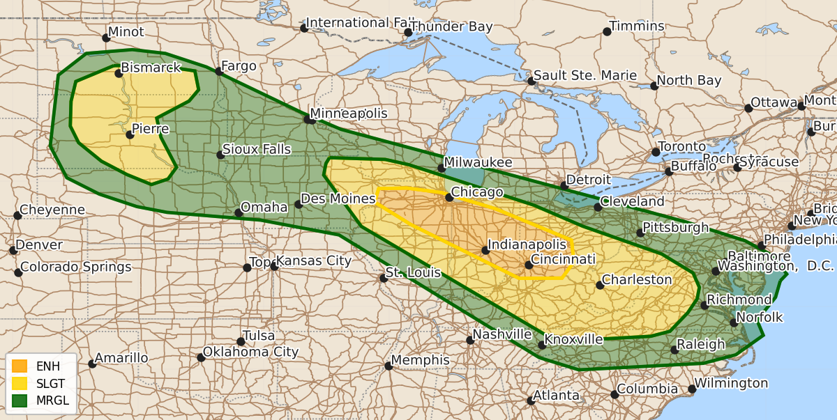 Risk area map for Day 2 Areal Outline