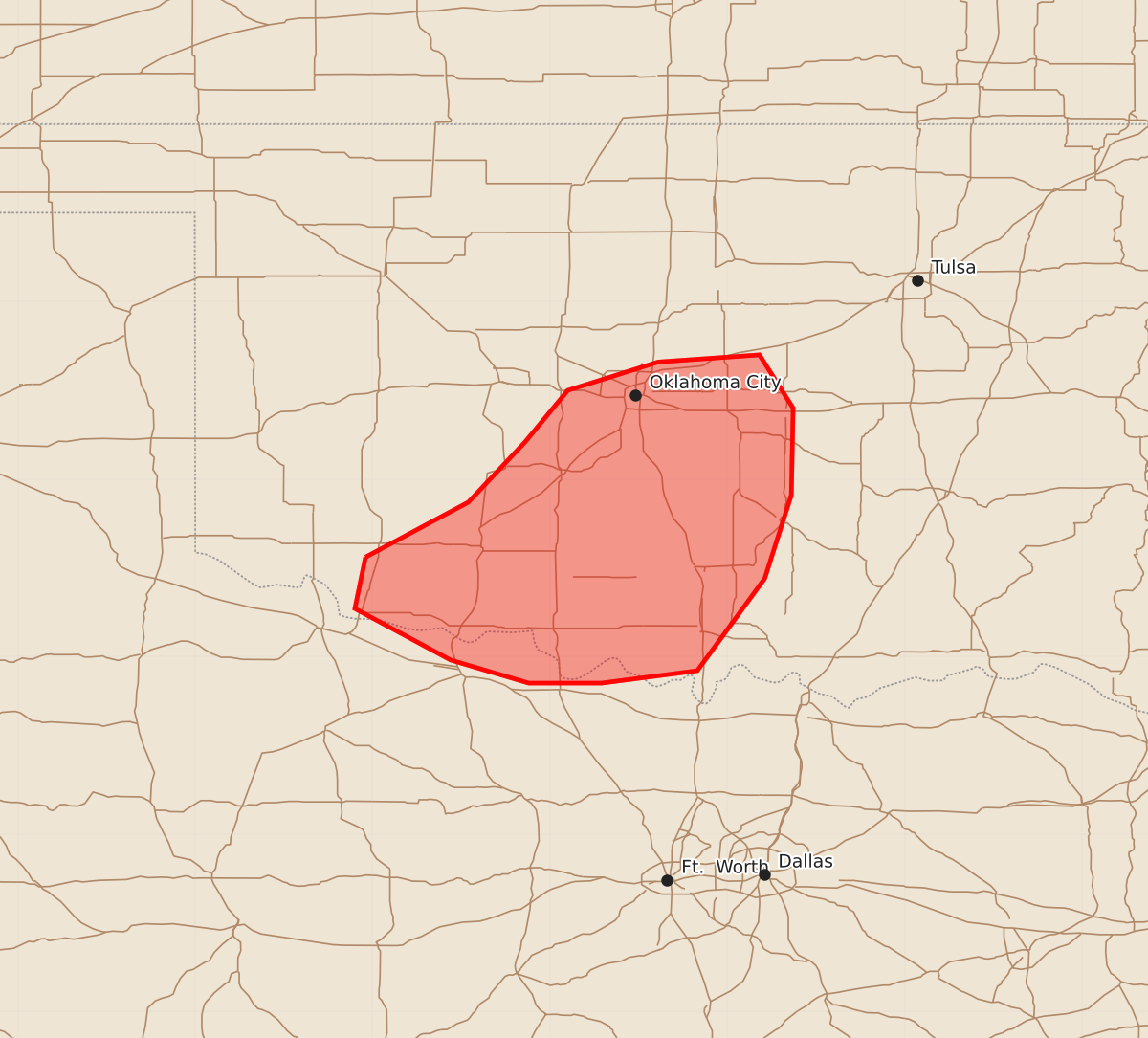 Risk area map for Mesoscale Discussion 1275