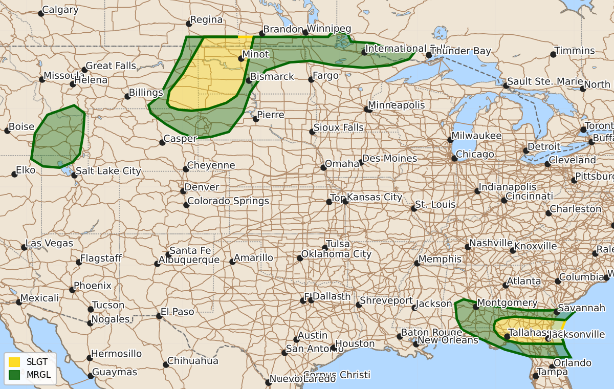 Risk area map for Day 1 Convective Outlook