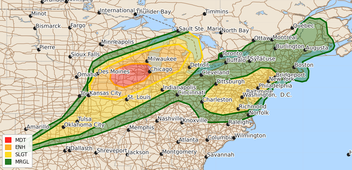 Risk area map for Day 1 Convective Outlook