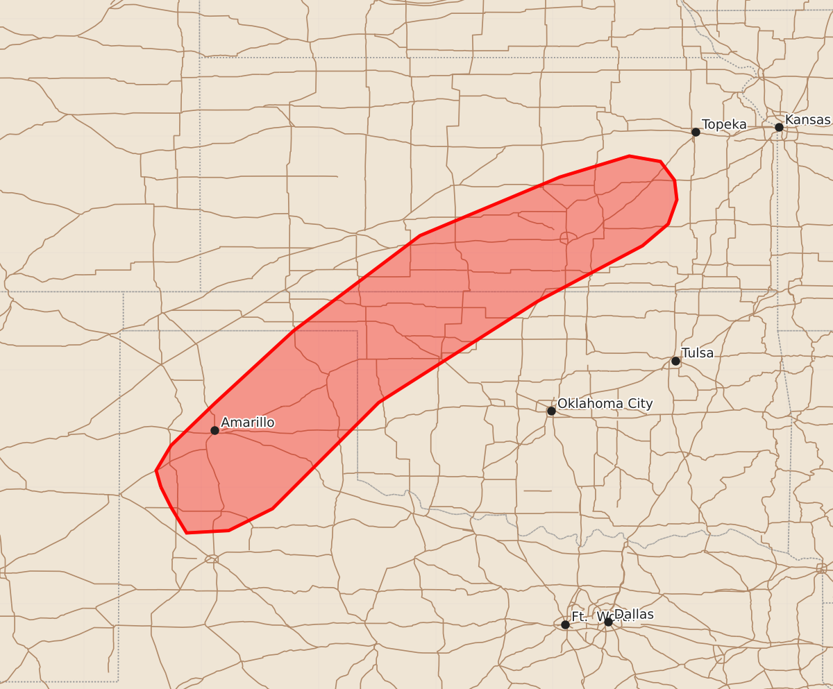 Risk area map for Mesoscale Discussion 2300