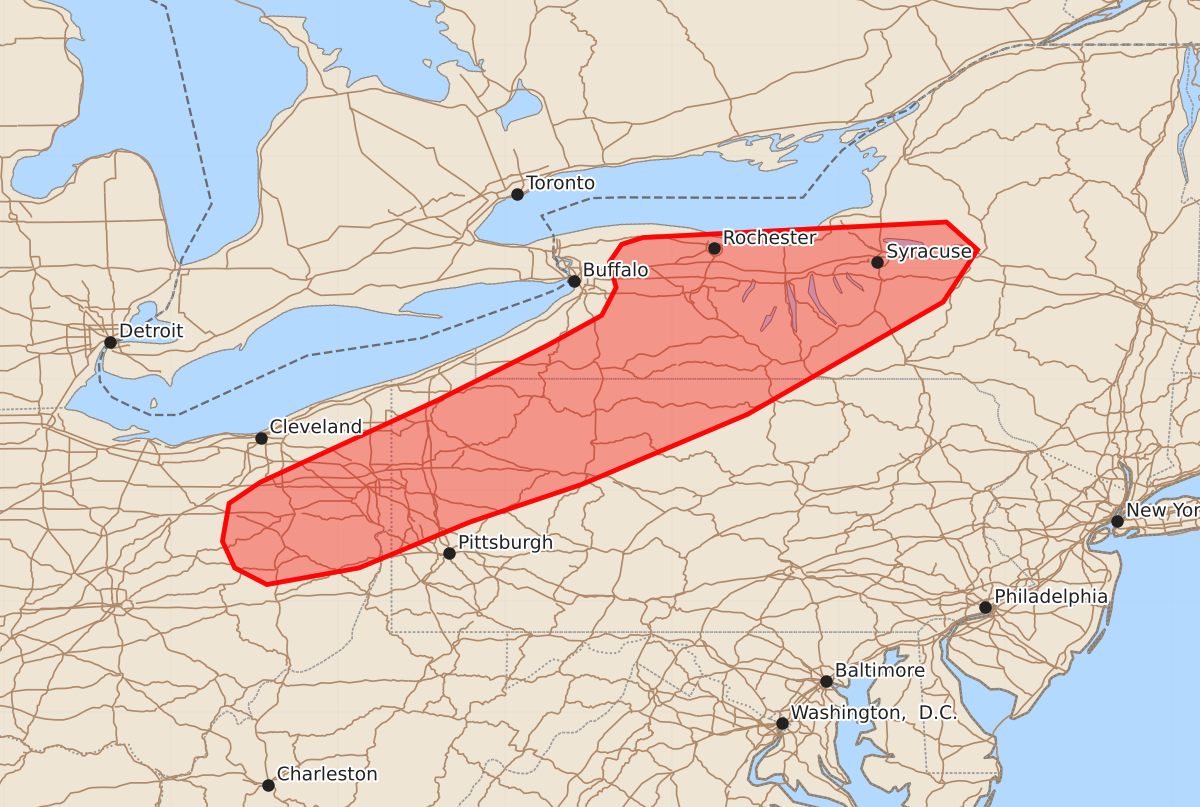 Risk area map for Mesoscale Discussion 2292