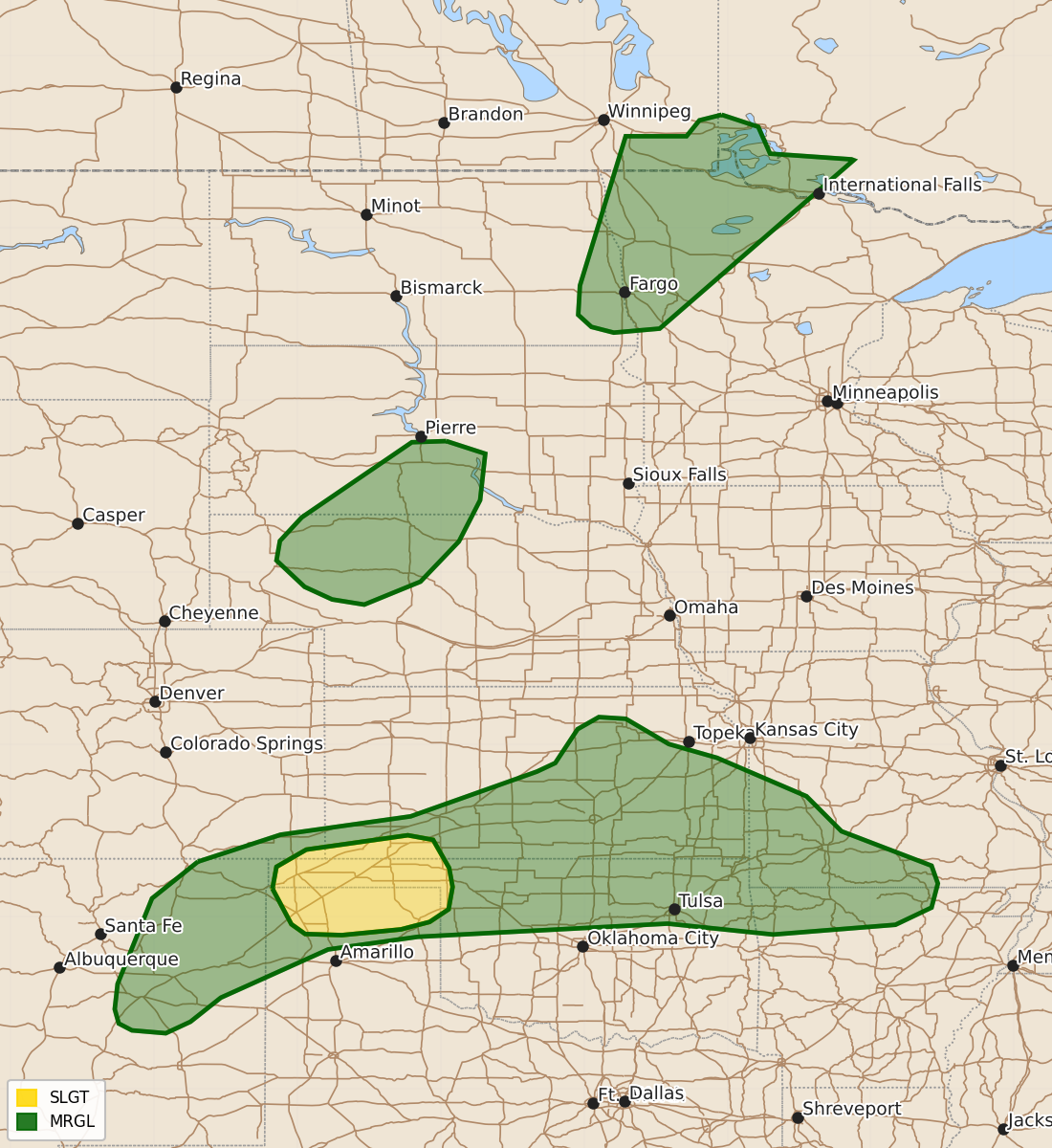 Risk area map for Day 1 Areal Outline
