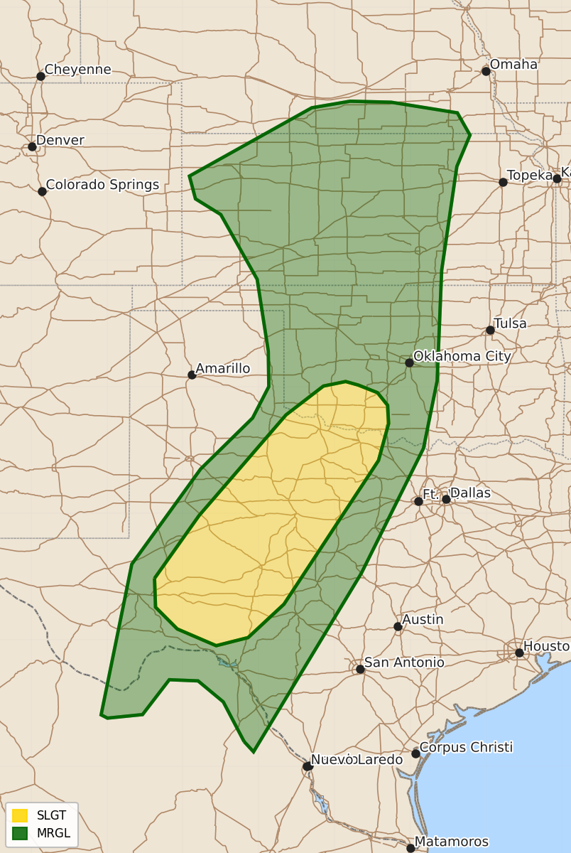 Risk area map for Day 2 Areal Outline