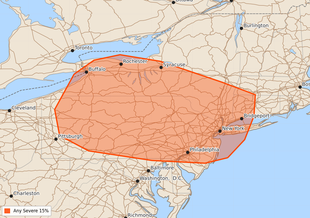 Risk area map for Day 4-8 Convective Outlook