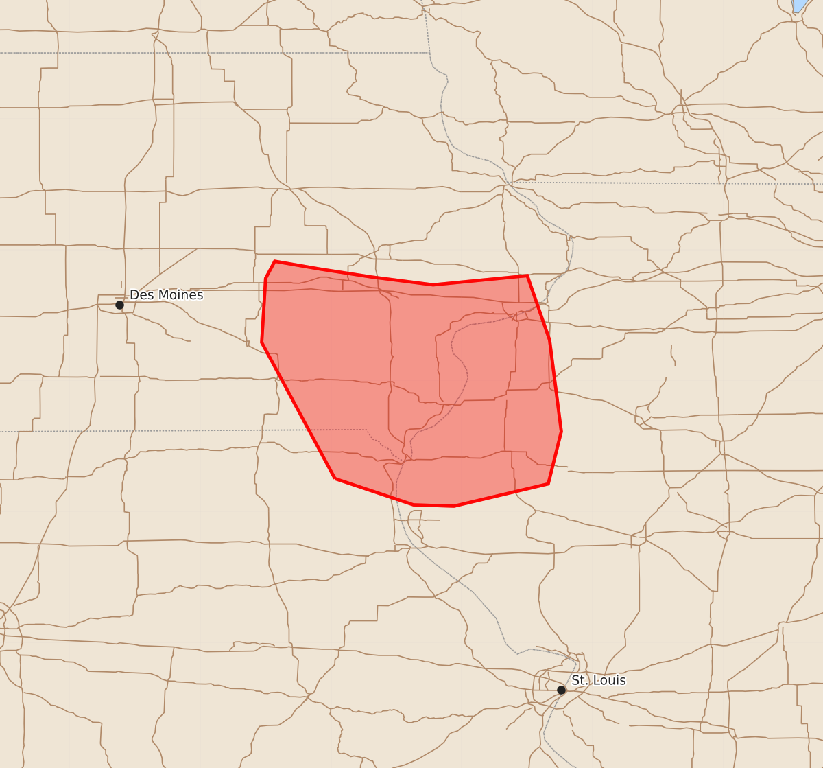 Risk area map for Mesoscale Discussion 1672