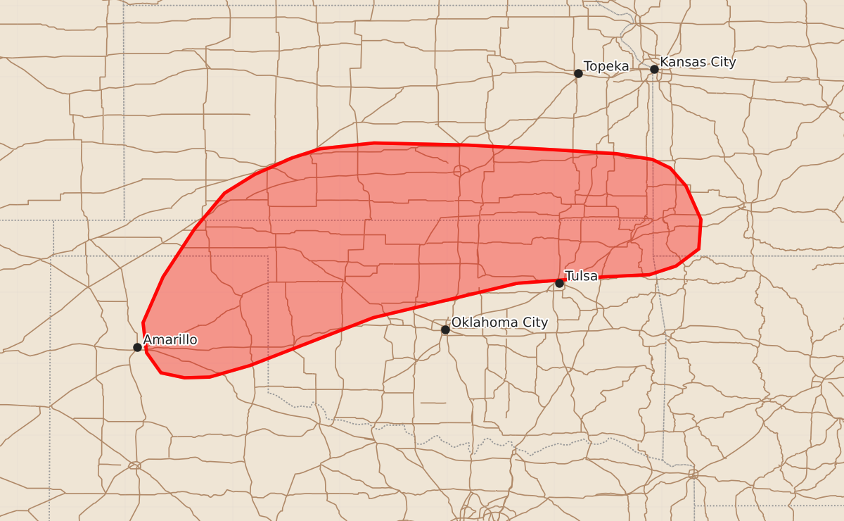Risk area map for Mesoscale Discussion 1155