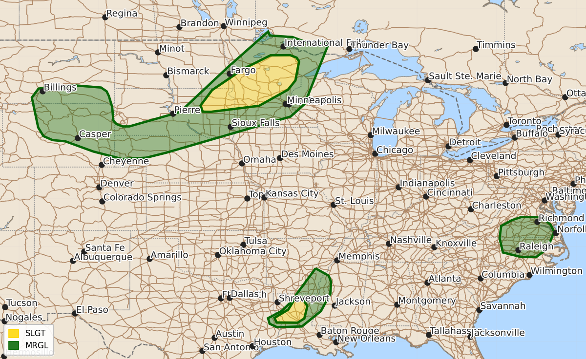 Risk area map for Day 1 Convective Outlook