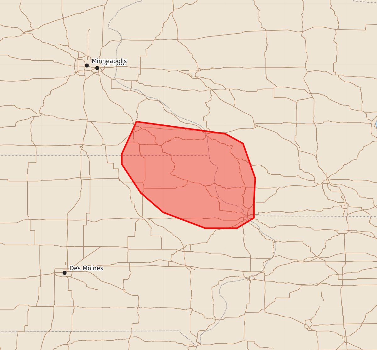 Risk area map for Mesoscale Discussion 1168