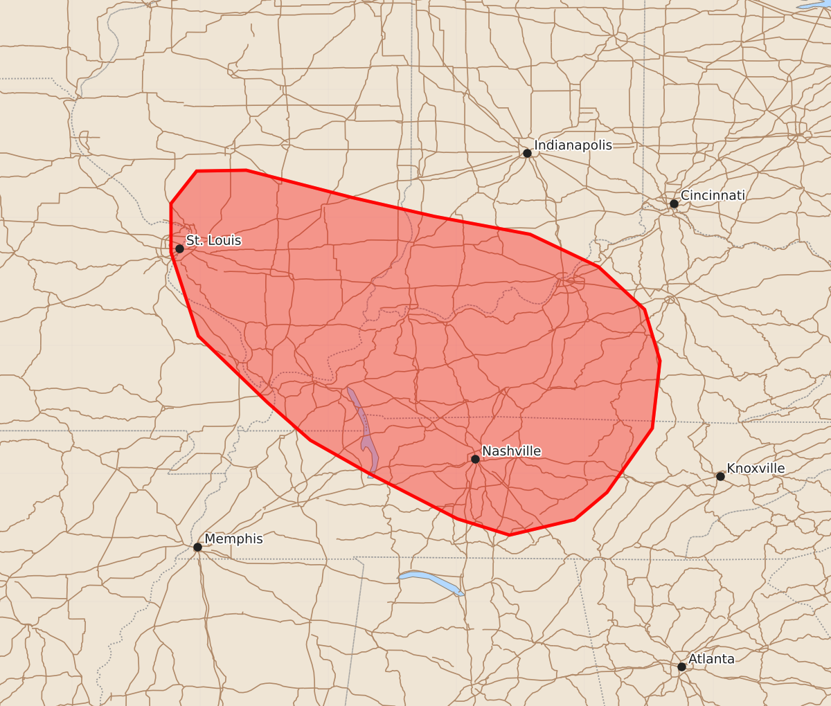 Risk area map for Mesoscale Discussion 1045