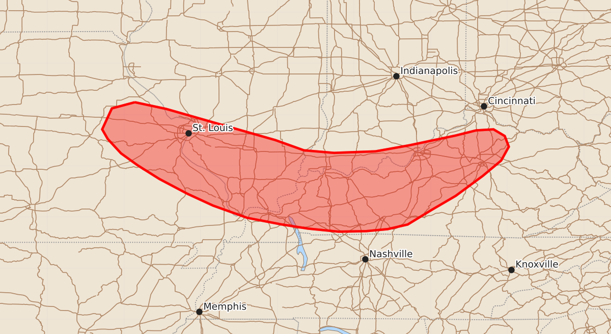Risk area map for Mesoscale Discussion 1958