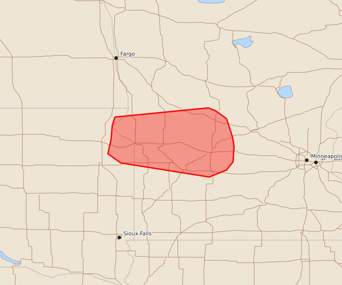 Risk area map for Mesoscale Discussion 1539