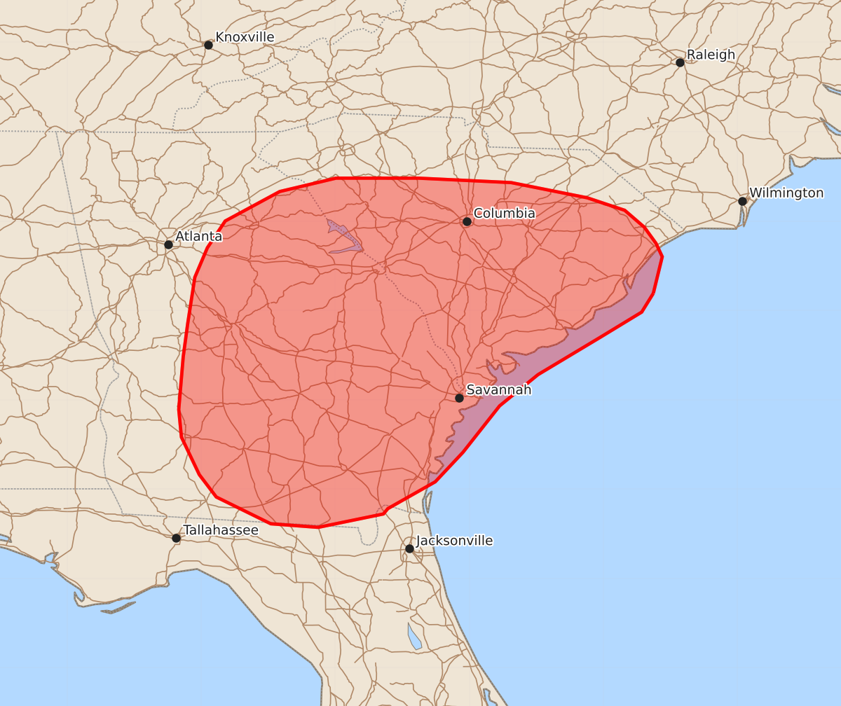 Risk area map for Mesoscale Discussion 1186