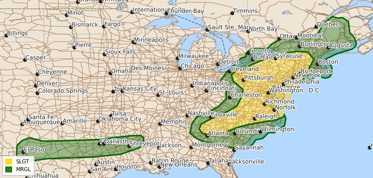 Risk area map for Day 2 Areal Outline