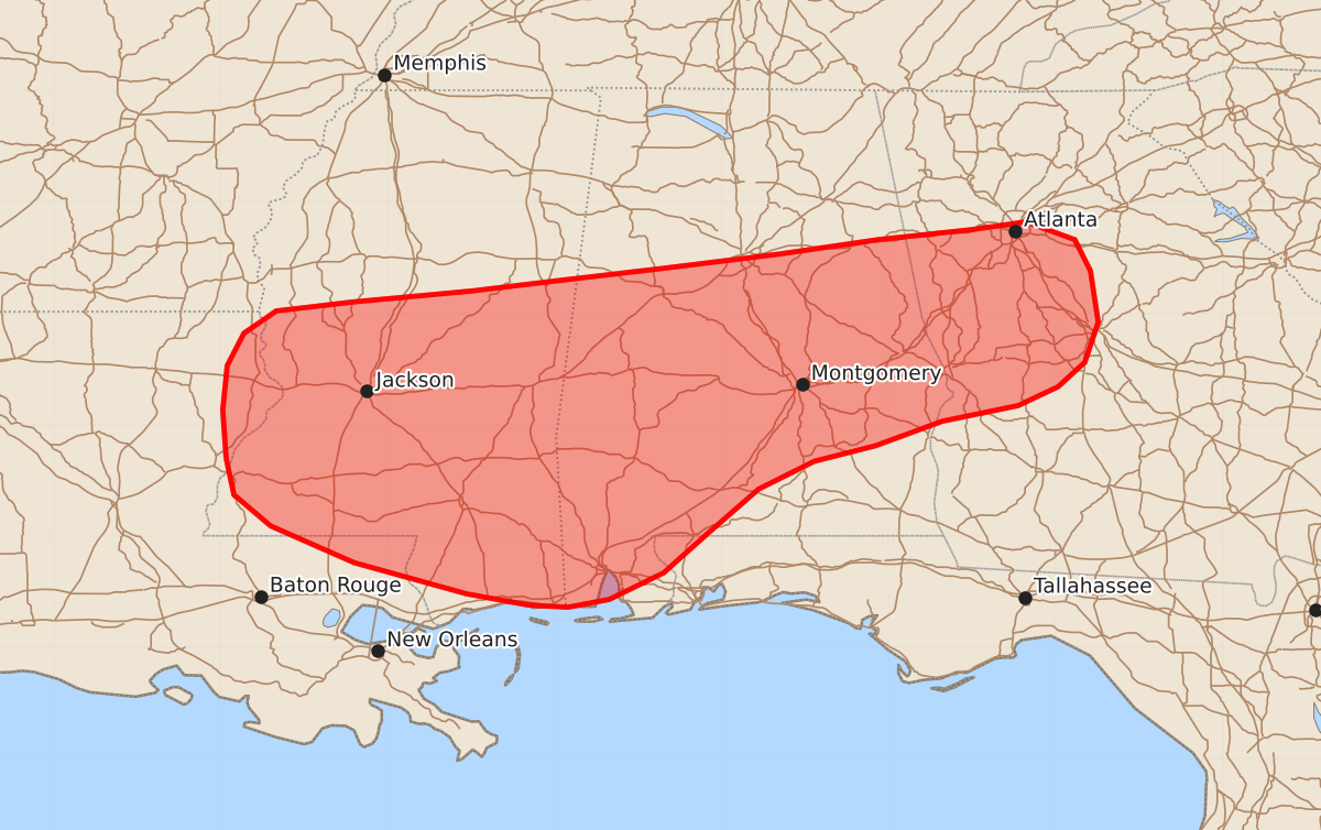 Risk area map for Mesoscale Discussion 1603