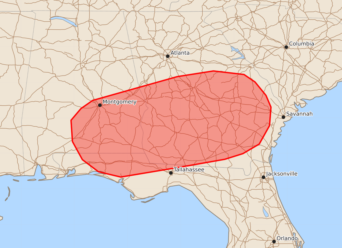Risk area map for Mesoscale Discussion 2067