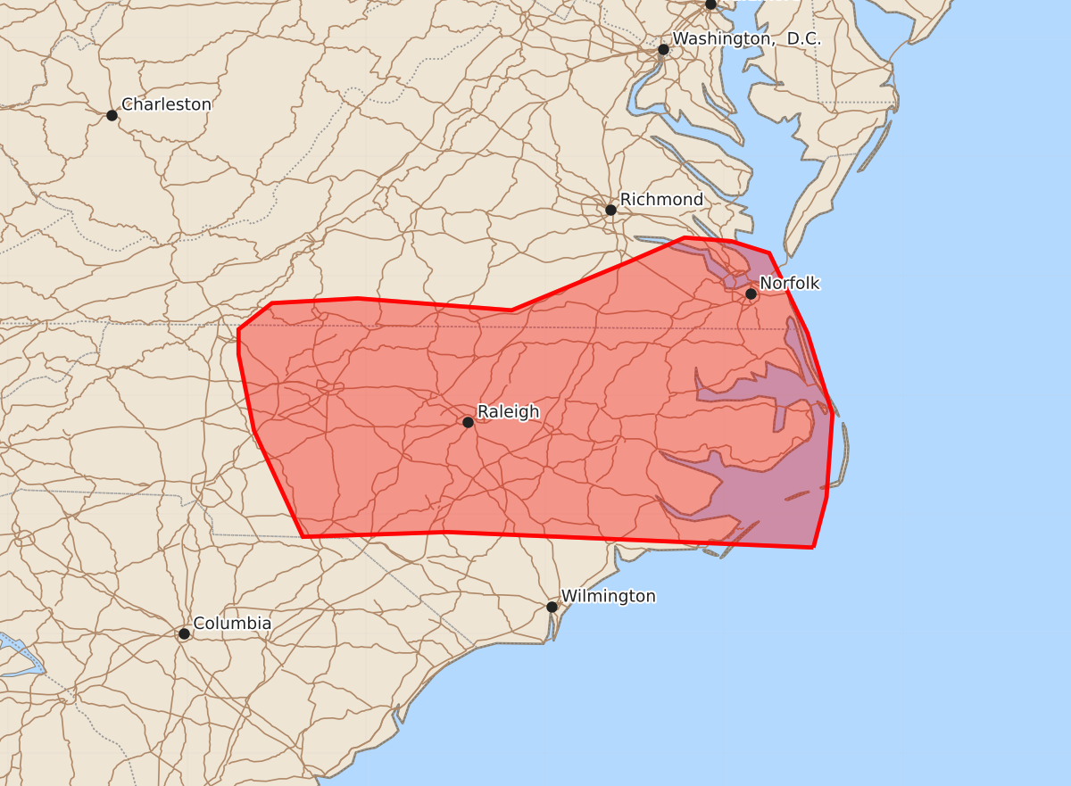 Risk area map for Mesoscale Discussion 1665