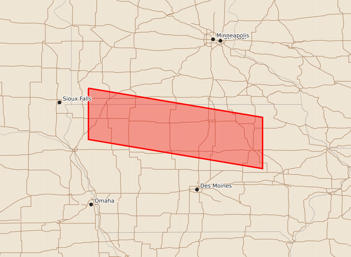 Risk area map for Watch 597 Outline
