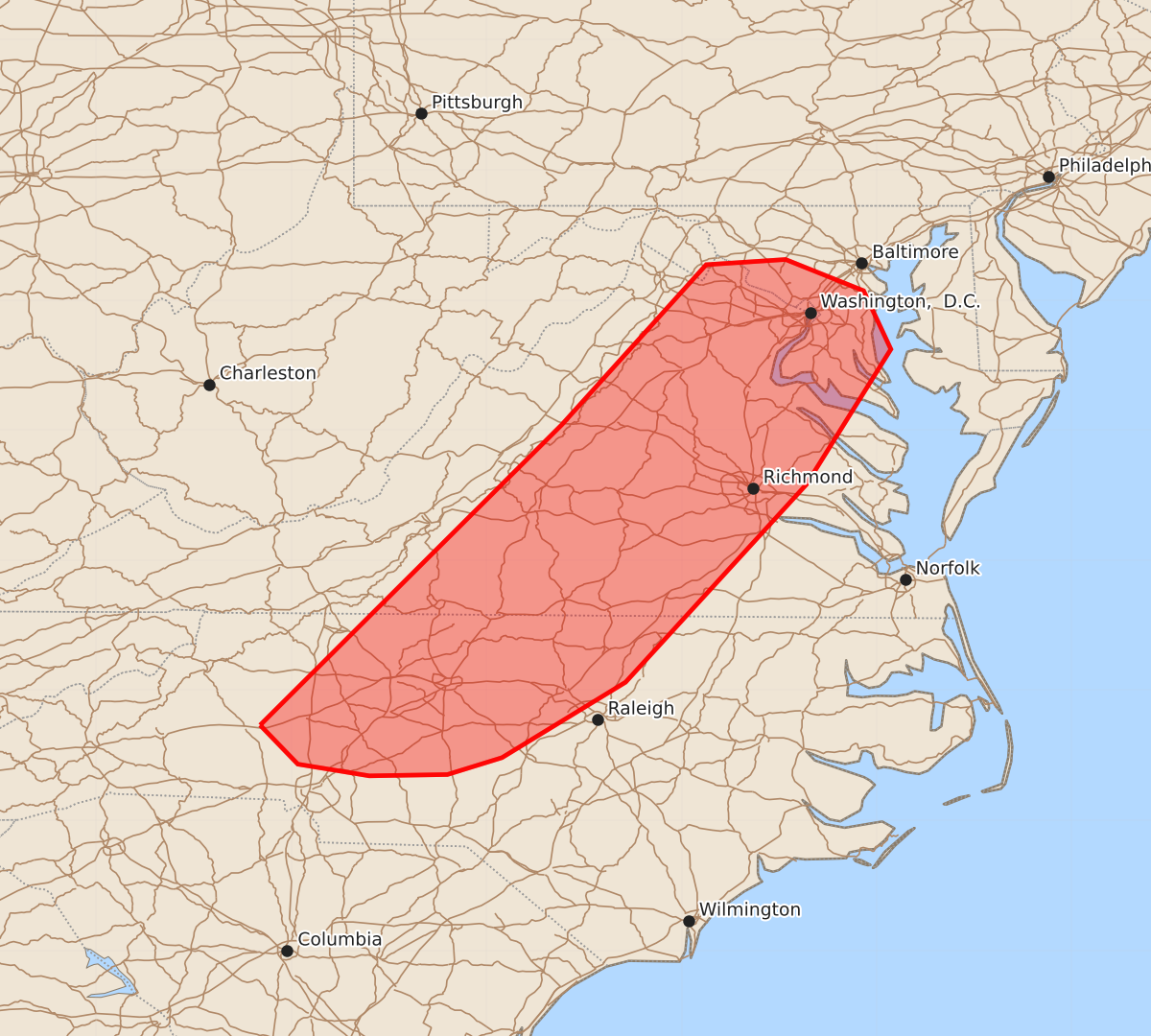 Risk area map for Mesoscale Discussion 1750
